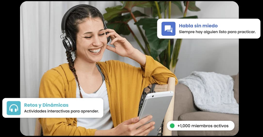 Estudiante practicando inglés: habla sin miedo, retos y dinámicas y más de 1,000 miembros activos