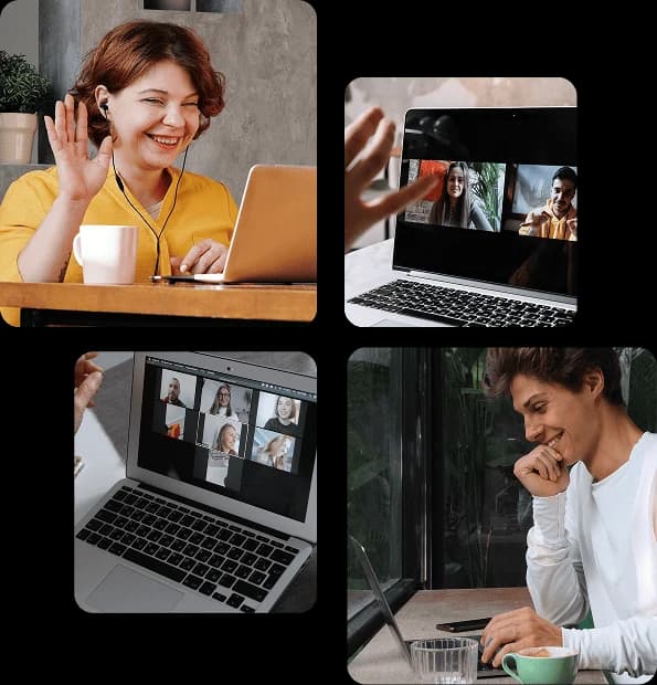 Miembros de la comunidad practicando inglés en videollamadas