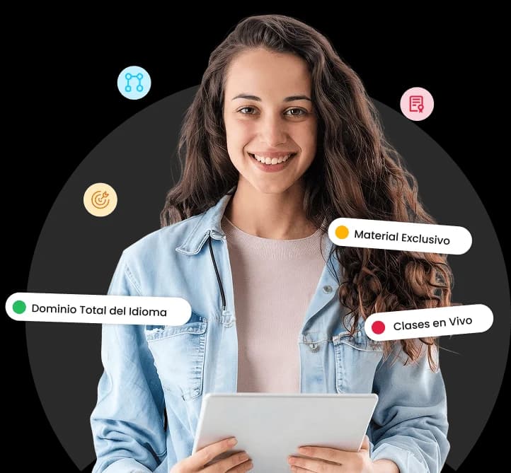 Estudiante de EnglishMate con su tablet: clases en vivo y material exclusivo
