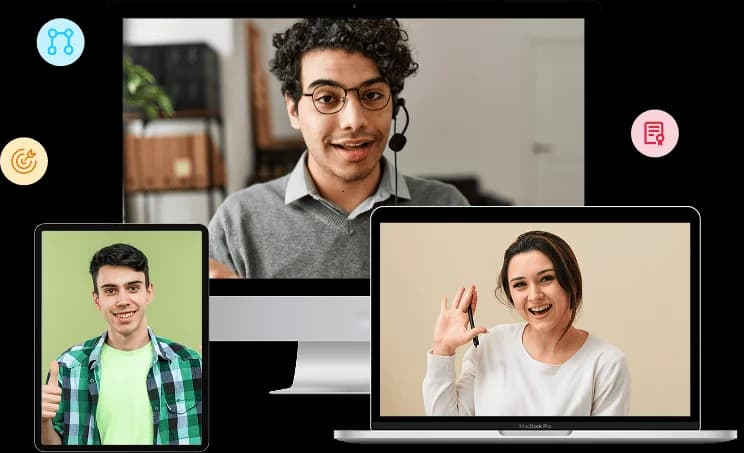 Clases online de inglés en computadora, tablet y laptop