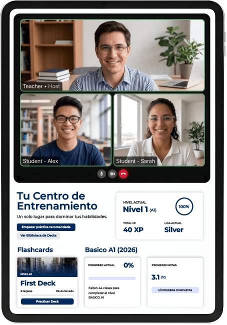 Vista del aula virtual de EnglishMate en una tablet