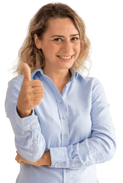 Profesora sonriente dando una señal de aprobación