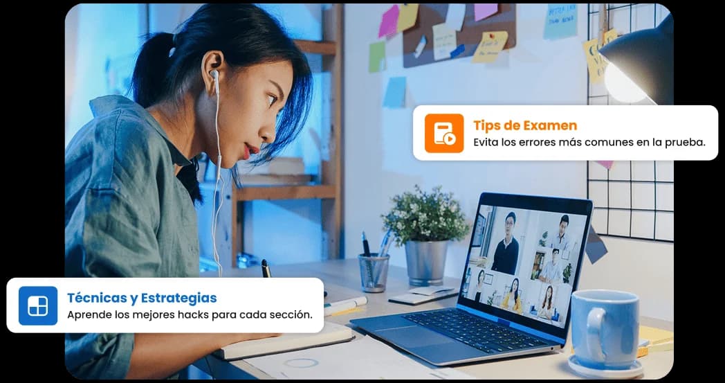 Estudiante en una sesión virtual: técnicas y estrategias para cada sección y tips para evitar errores comunes en el examen