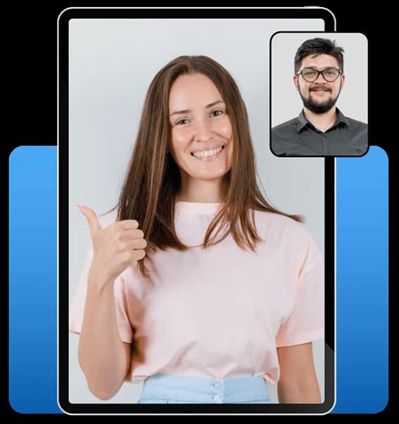 Alumna practicando inglés en una videollamada con su profesor
