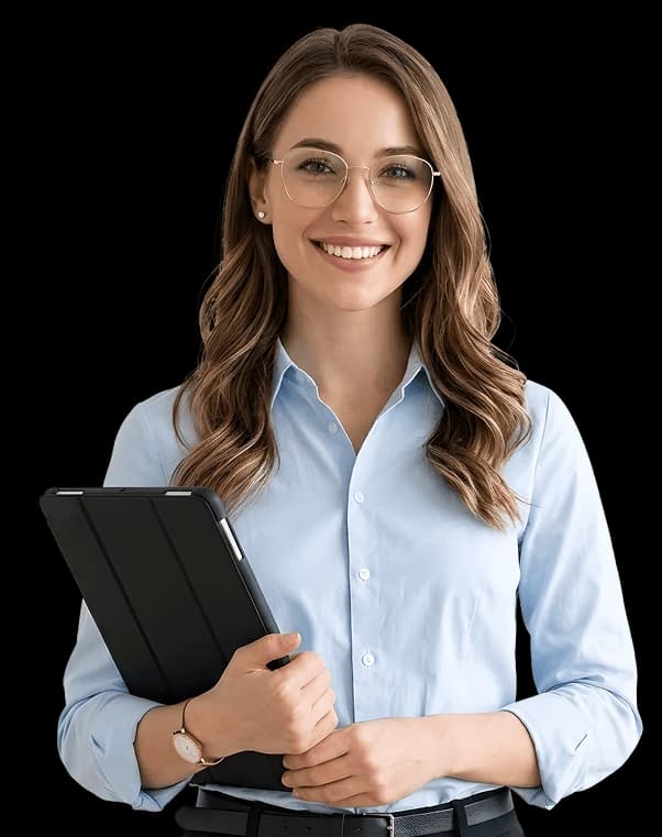 Tutora de EnglishMate con una tablet
