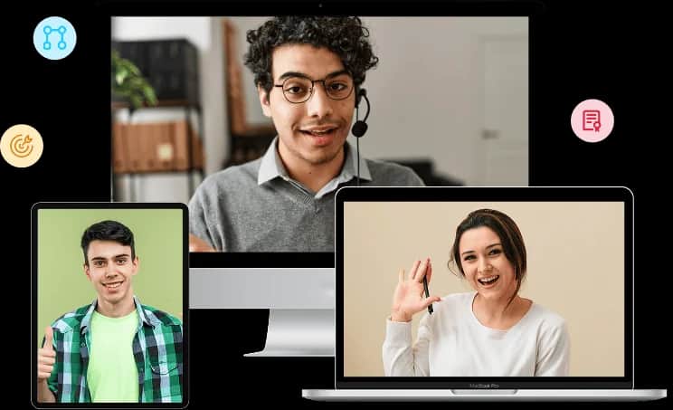 Clases online de inglés en computadora, tablet y laptop