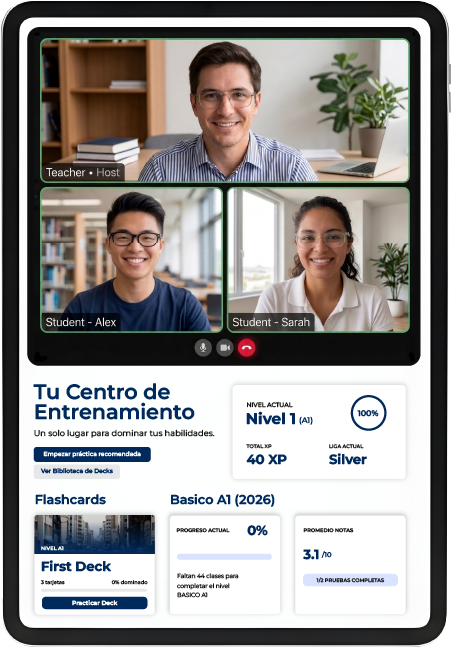 Vista del aula virtual de EnglishMate en una tablet